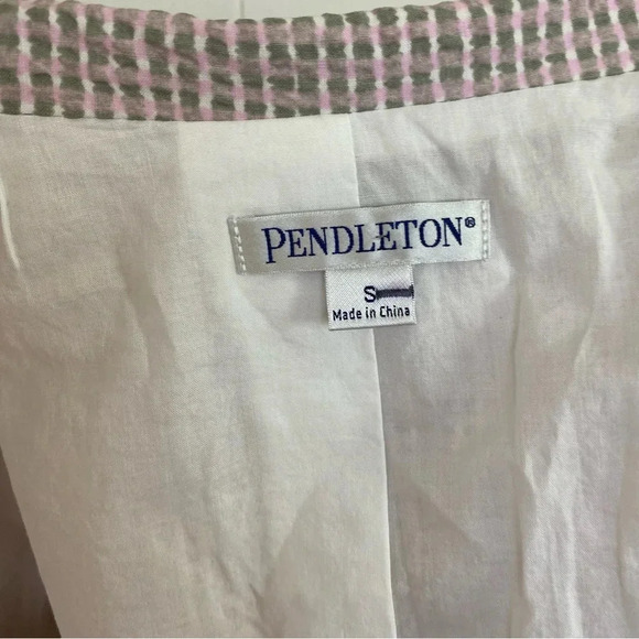 Pendleton Pink Sage Cream Checked Seersucker Cap Sleeve Dress & Crop Blazer Sz 4 - Picture 9 of 16